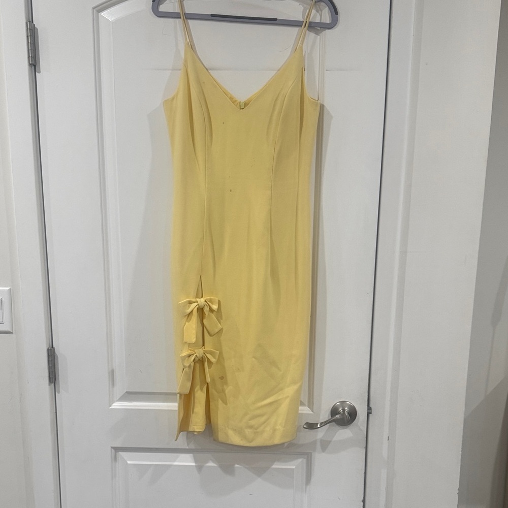 Black Halo Yellow Midi Dress with Bow Accents